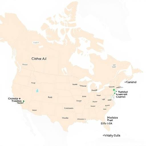 A map showing locations of Vitality Hub partner dermatologists across the US and Canada.