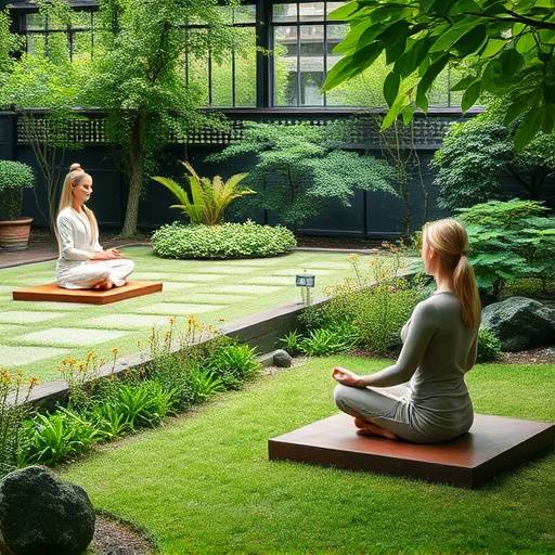 A person meditating peacefully in a serene garden setting.